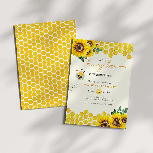 Bee Day Birthday Baby Girl Invitation