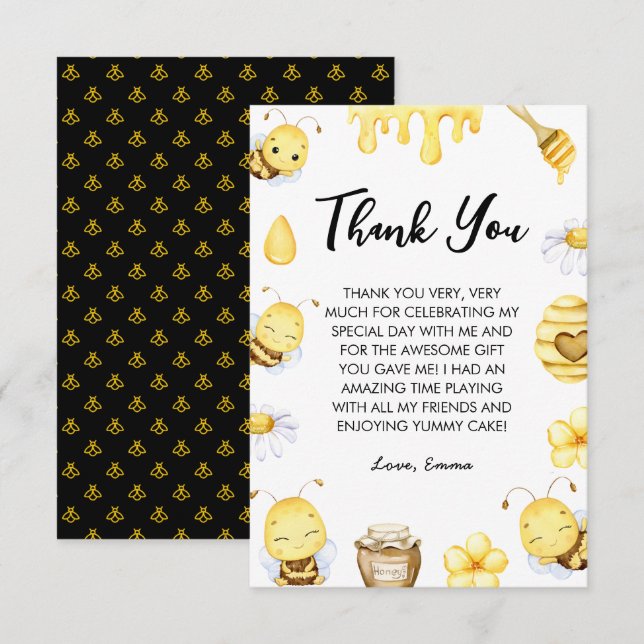 Bee Day Birthday  Thank You Card (Front/Back)