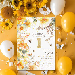 Bee Day Bumble Bee 1st Birthday Honey Floral Invitation