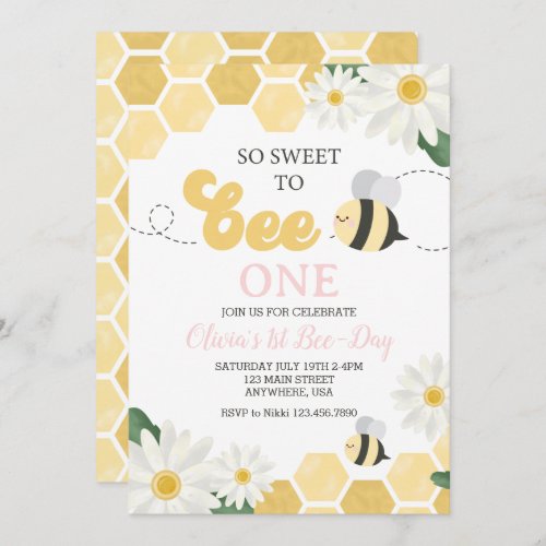 Bee Day bumblebee 1st Birthday Daisy Invitation