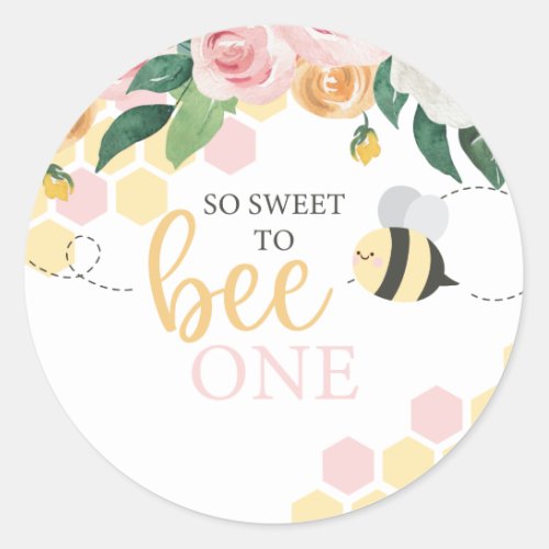Bee Day Bumblebee 1st Birthday pink floral Classic Round Sticker