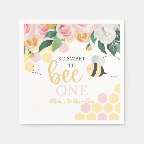 Bee Day Bumblebee 1st Birthday pink floral Napkins