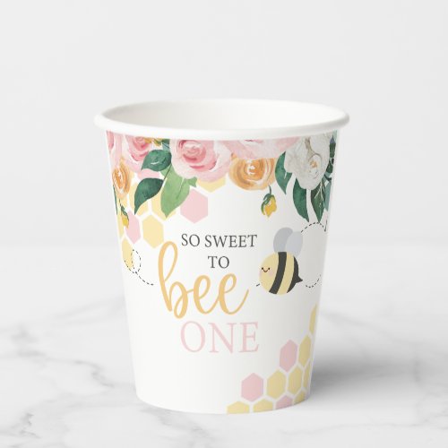 Bee Day Bumblebee 1st Birthday pink floral Paper Cups
