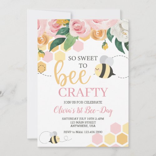 Bee Day bumblebee Birthday pink floral Invitation