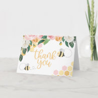 Bee Day bumblebee Birthday pink floral thank you Card