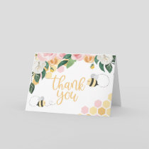 Bee Day bumblebee Birthday pink floral thank you Card