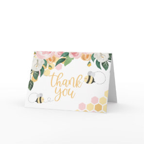 Bee Day bumblebee Birthday pink floral thank you Card
