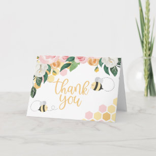 Bee Day bumblebee Birthday pink floral thank you Card