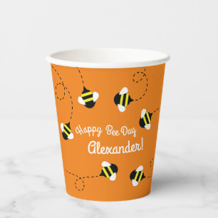 Bee Day Cute Kid's Birthday Round Paper Coaster Paper Cups