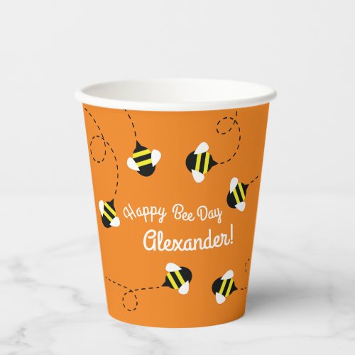 Bee Day Cute Kids Birthday Round Paper Coaster Paper Cups
