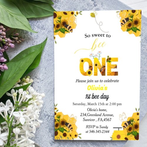 Bee day first birthday bee theme so sweet to be  invitation