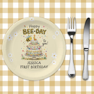 Bee Day First Birthday Cute Bee Birthday Paper Plates