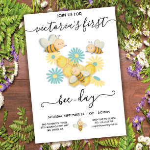 Bee-day first birthday party invitation