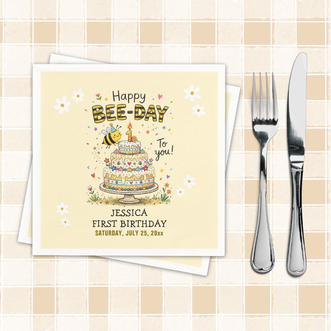 Bee Day First Birthday Party Paper Napkins (Creator Uploaded)
