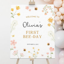 Bee Day First Birthday Welcome Sign, Editable