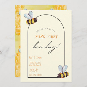 Bee-Day Organic Bee Themed Modern Minimal Birthday Invitation