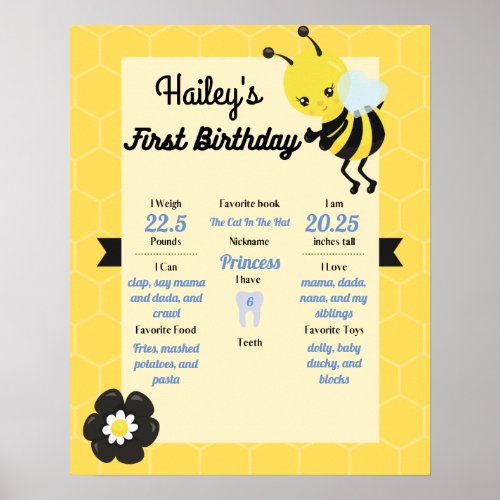 Bee_day Party 1st Birthday Milestone Poster