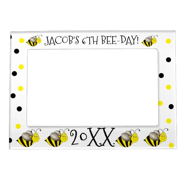Bee Day Yellow Bumblebee Birthday Party Bday Magnetic Frame (Front)