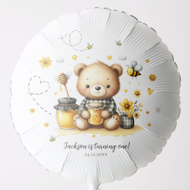 Bee Day Yellow honey bee first birthday party Balloon (Front)