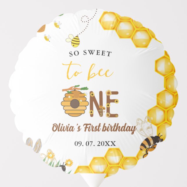 Bee day yellow honey bee first girl birthday party balloon (Front)