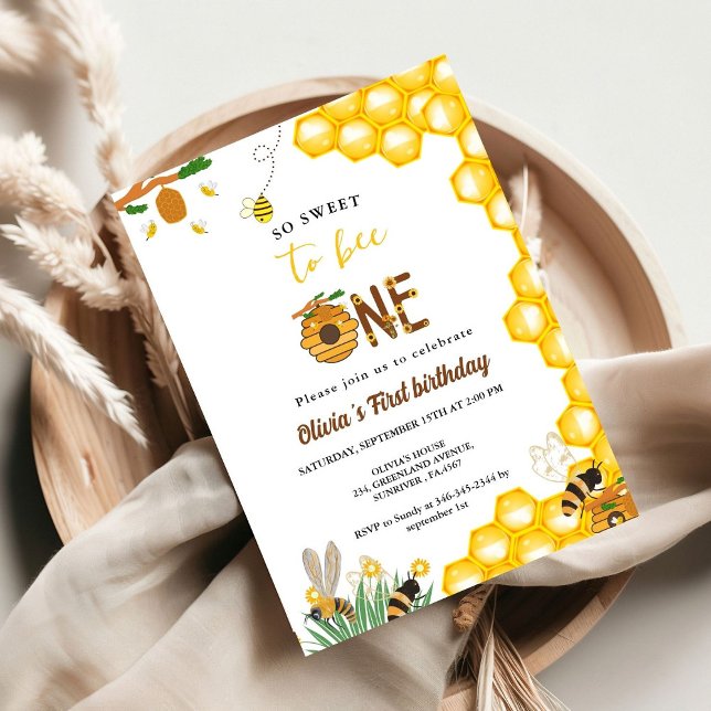 Bee day yellow honey bee first girl birthday party invitation (Creator Uploaded)