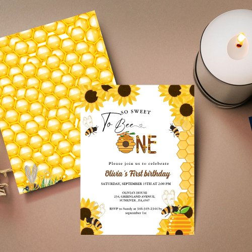 Bee day yellow honey bee first girl birthday party invitation