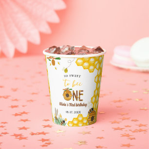 Bee day yellow honey bee first girl birthday party paper cups