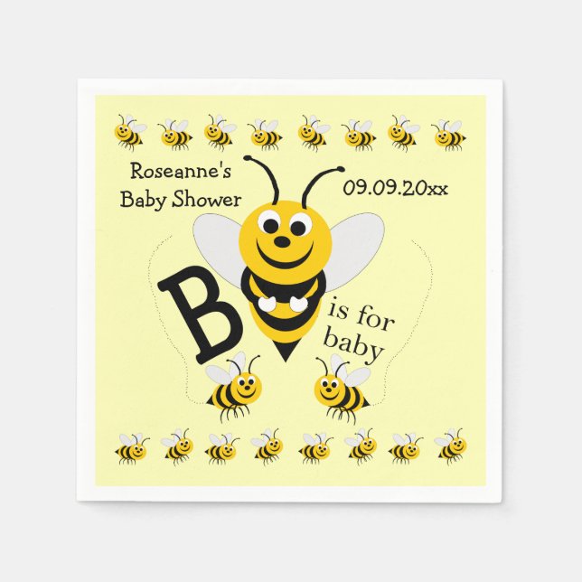 Bee Design Baby Shower Paper Napkins (Front)