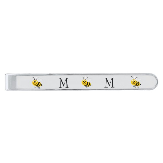 Bee Design Monogrammed Silver Finish Tie Bar (Front)