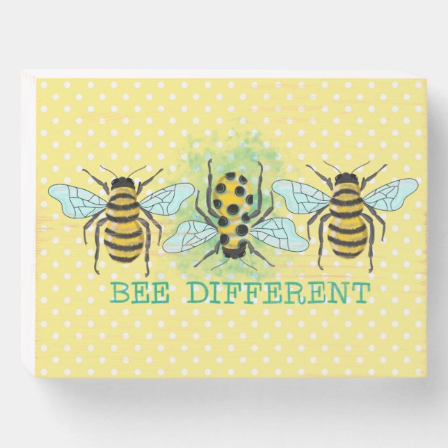 Bee Different Bumble Bee Trio Wooden Box Sign (Front Horizontal)