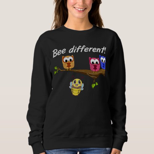 Bee Different Womens Sweet Fun Bumblebee with Owl Sweatshirt