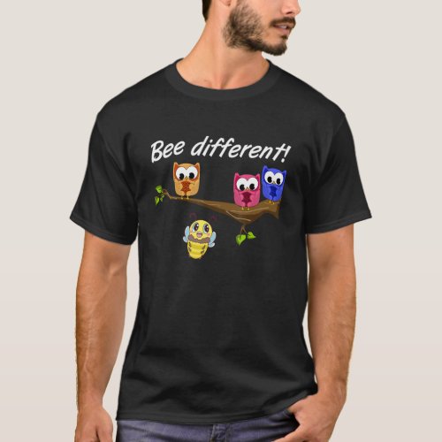 Bee Different Womens Sweet Fun Bumblebee with Owl T_Shirt
