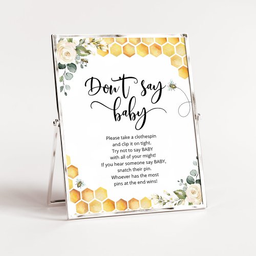 Bee dont say baby baby shower game poster