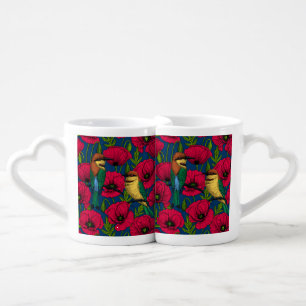 Bee eaters and poppies coffee mug set