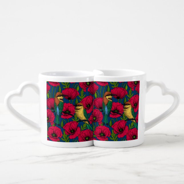 Bee eaters and poppies coffee mug set (Front Nesting)
