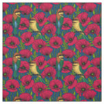 Bee eaters and poppies fabric