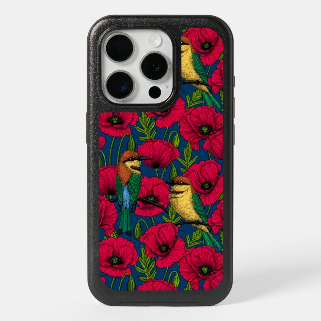 Bee eaters and poppies iPhone 15 pro case (Back)