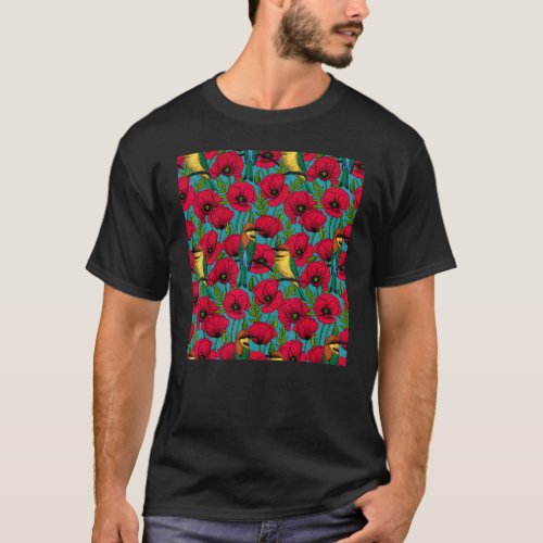 Bee Eaters And Poppies On Orange 2 T_Shirt