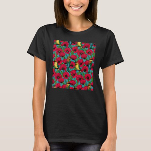 Bee Eaters And Poppies On Orange 2 T_Shirt