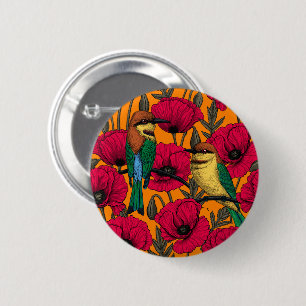 Bee eaters and poppies on orange button