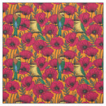 Bee eaters and poppies on orange fabric
