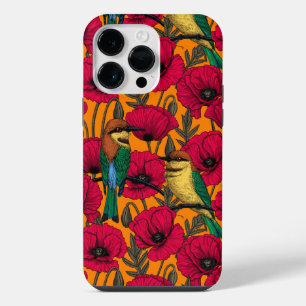 Bee eaters and poppies on orange iPhone 14 pro max case