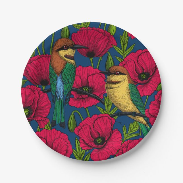 Bee eaters and poppies paper plates (Front)