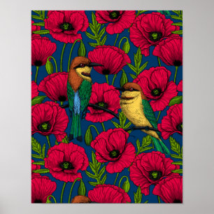 Bee eaters and poppies poster