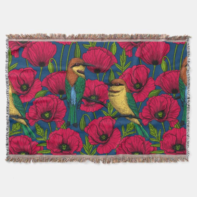 Bee eaters and poppies throw blanket (Front)