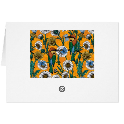 Bee-eaters, blue butterflies and daisies on orange (Back Horizontal)