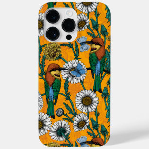 Bee-eaters, blue butterflies and daisies on orange Case-Mate iPhone 14 pro max case
