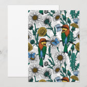 Bee-eaters, blue butterflies and daisies on white (Front/Back)