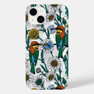 Bee-eaters, blue butterflies and daisies on white Case-Mate iPhone 14 case