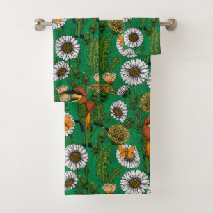 Bee eaters on a spring meadow bath towel set